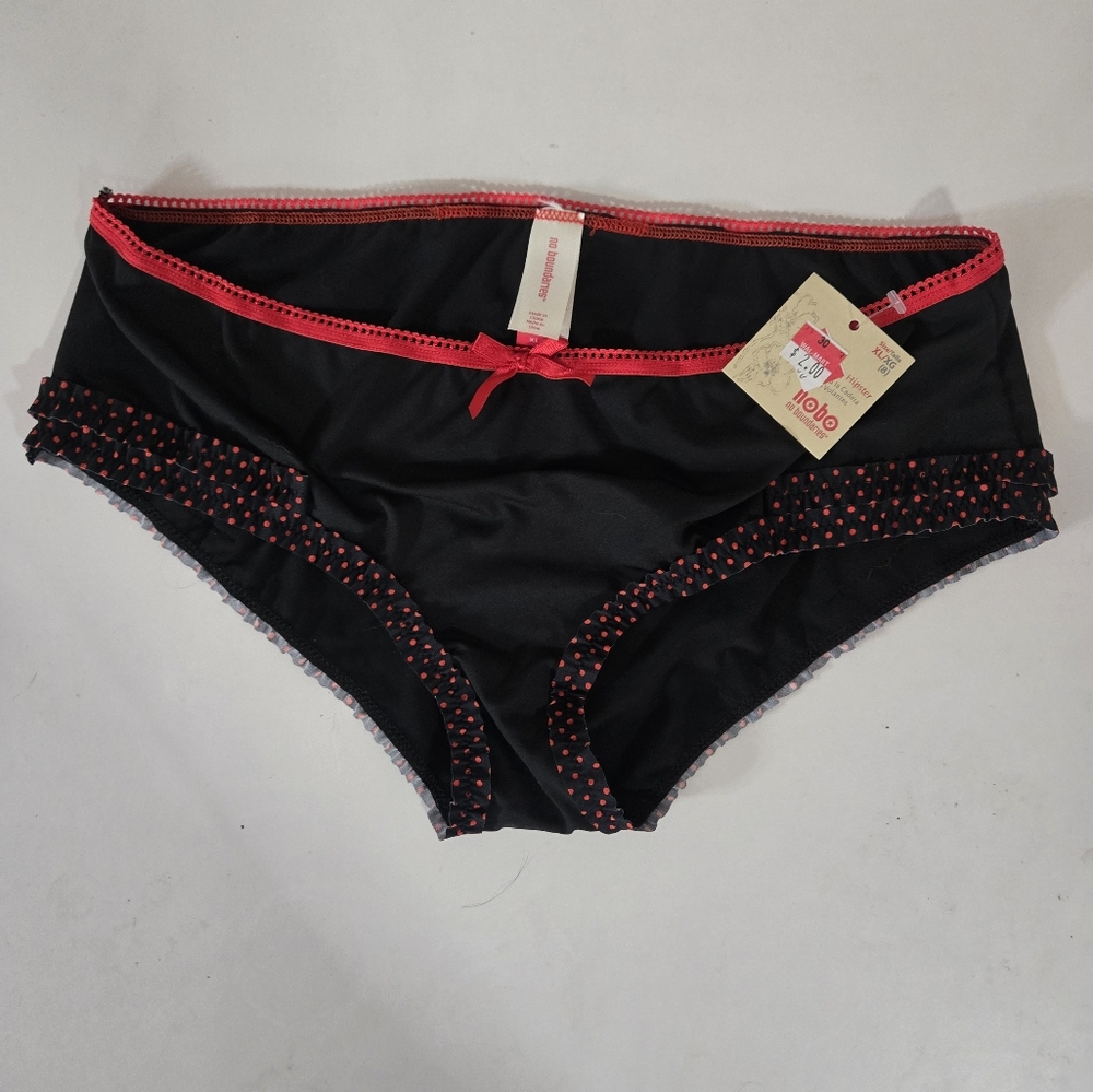No Boundries Black and Red Polka Dot Trim Silk Panties